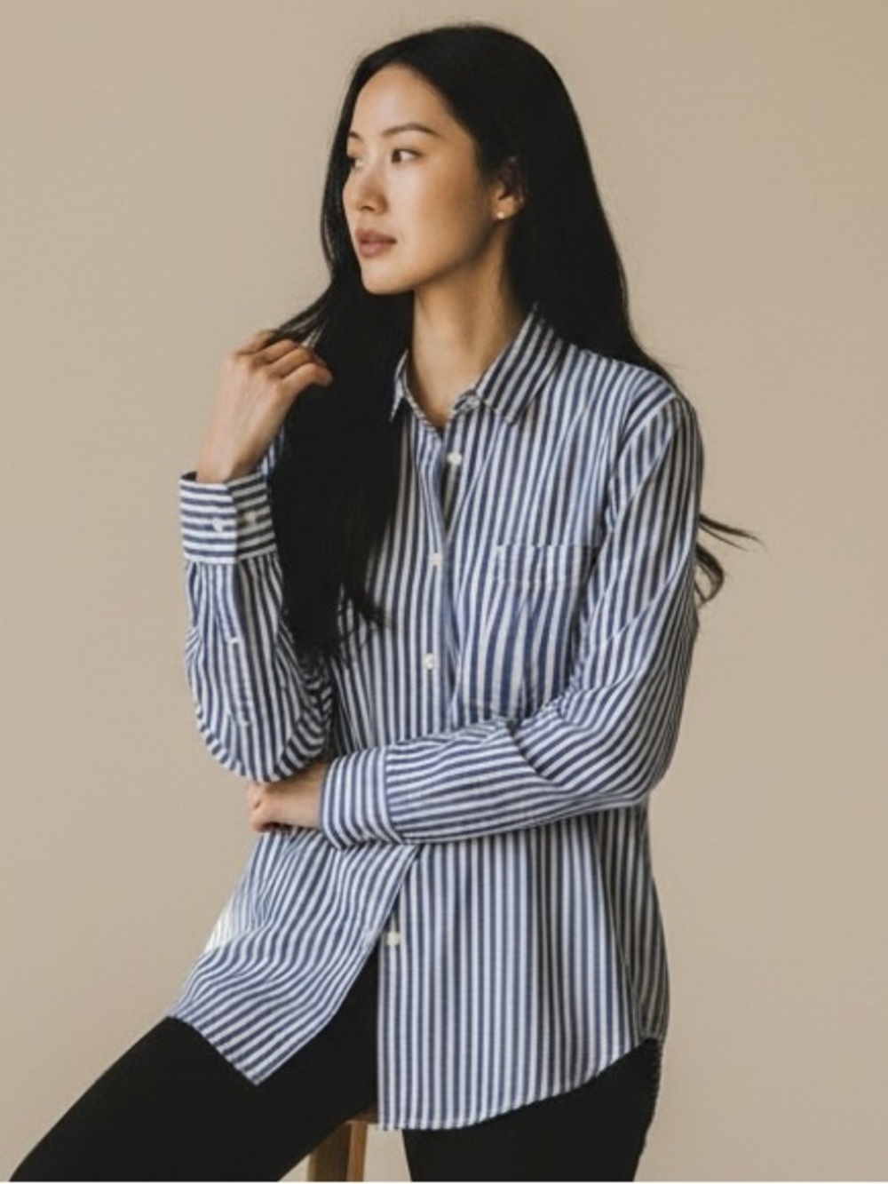 H&M Blue White Striped Button Down Shirt Blouse Size 2